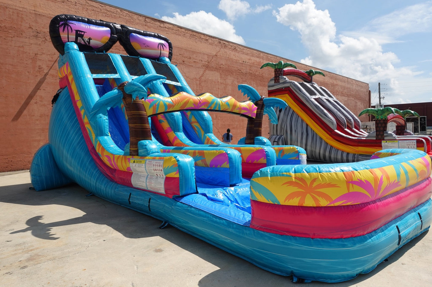 18ft Island Flow Dual Lane Center Climb Inflatable Water Slide - BounceWave Inflatable Sales