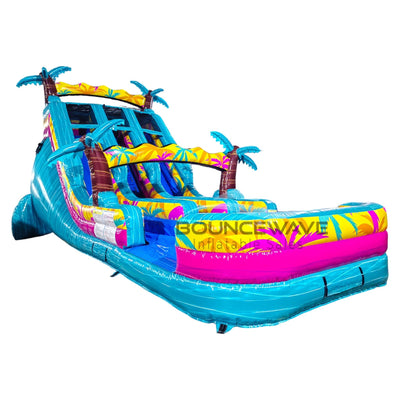 18ft Island Flow Palms Dual Lane Center Climb Inflatable Water Slide - BounceWave Inflatable Sales