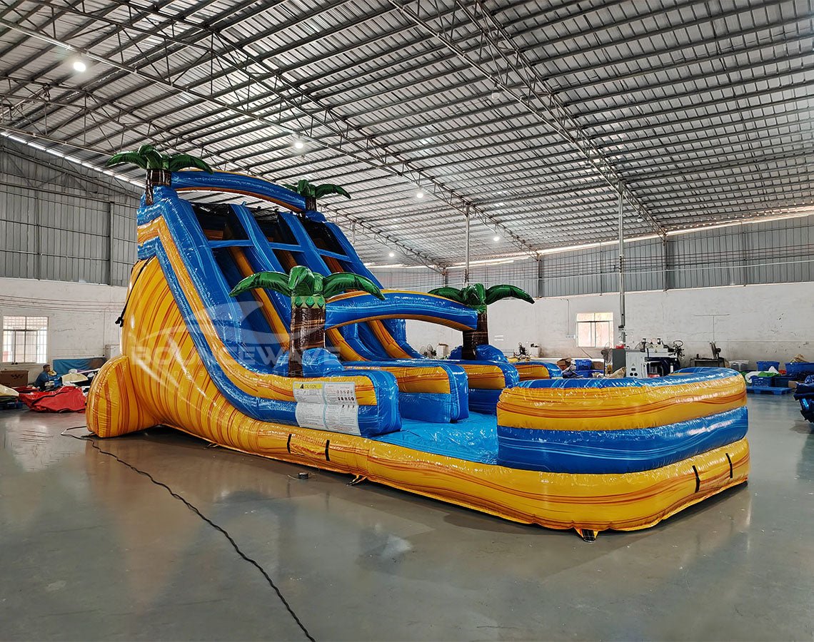 18ft Lava Falls Dual Lane Center Climb Inflatable Water Slide - BounceWave Inflatable Sales