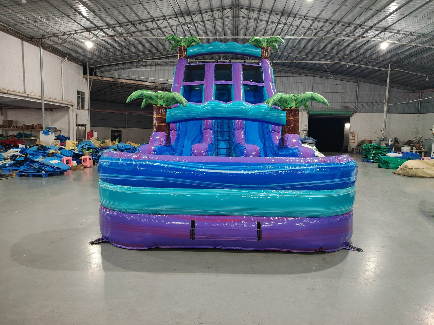 18ft Purple Plunge Dual Lane Center Climb Inflatable Water Slide - BounceWave Inflatable Sales