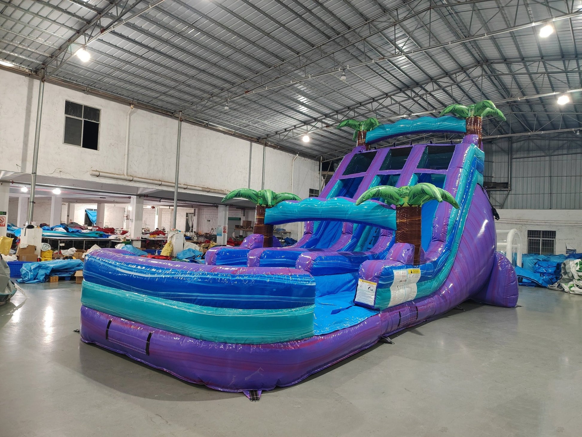 18ft Purple Plunge Dual Lane Center Climb Inflatable Water Slide - BounceWave Inflatable Sales