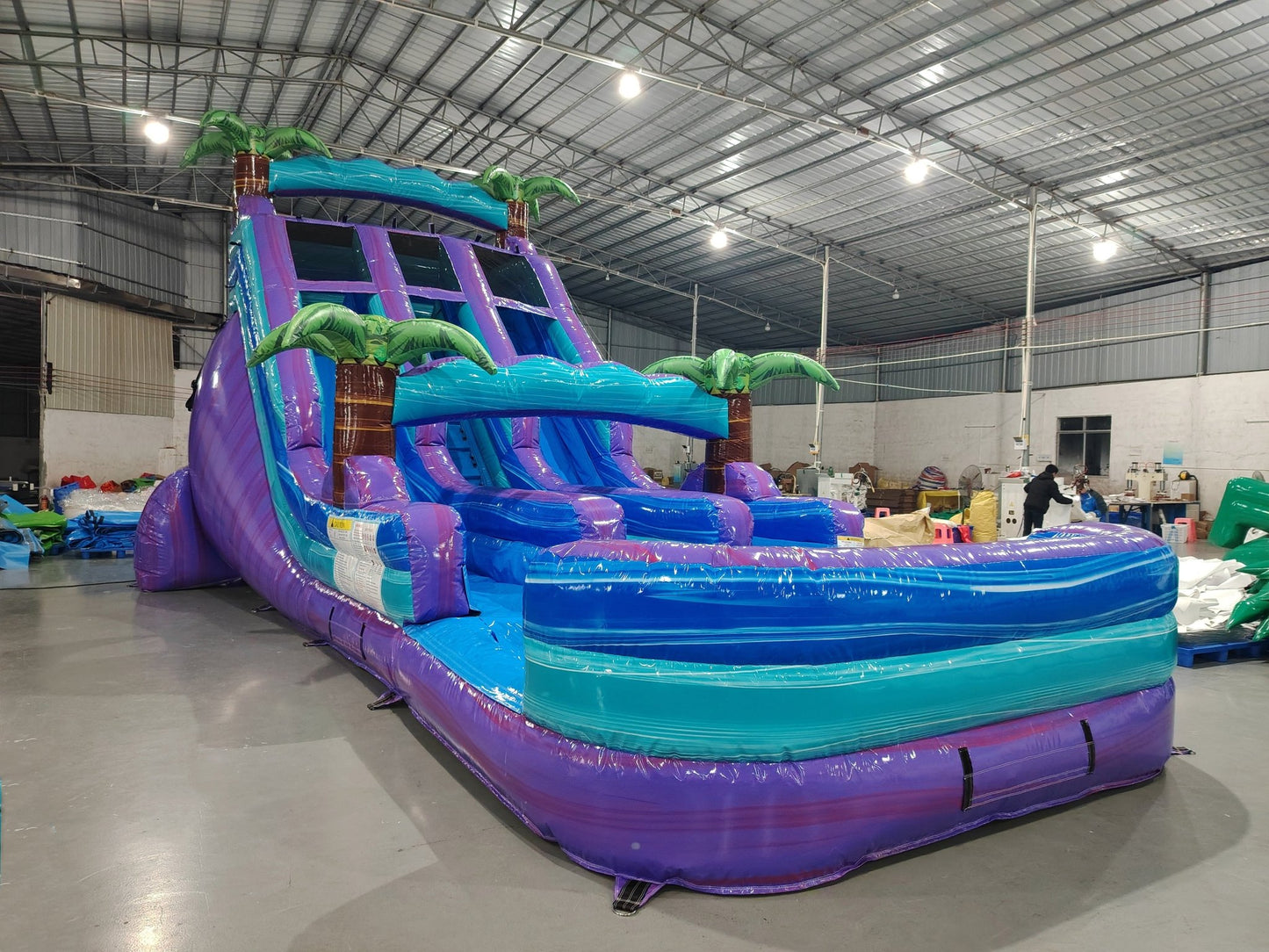 18ft Purple Plunge Dual Lane Center Climb Inflatable Water Slide - BounceWave Inflatable Sales