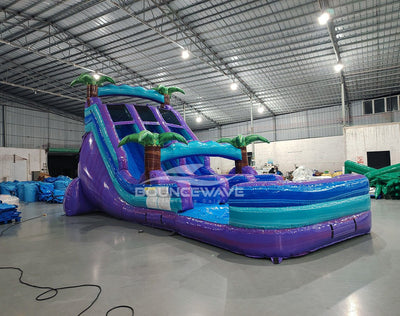 18ft Purple Plunge Dual Lane Center Climb Inflatable Water Slide - BounceWave Inflatable Sales