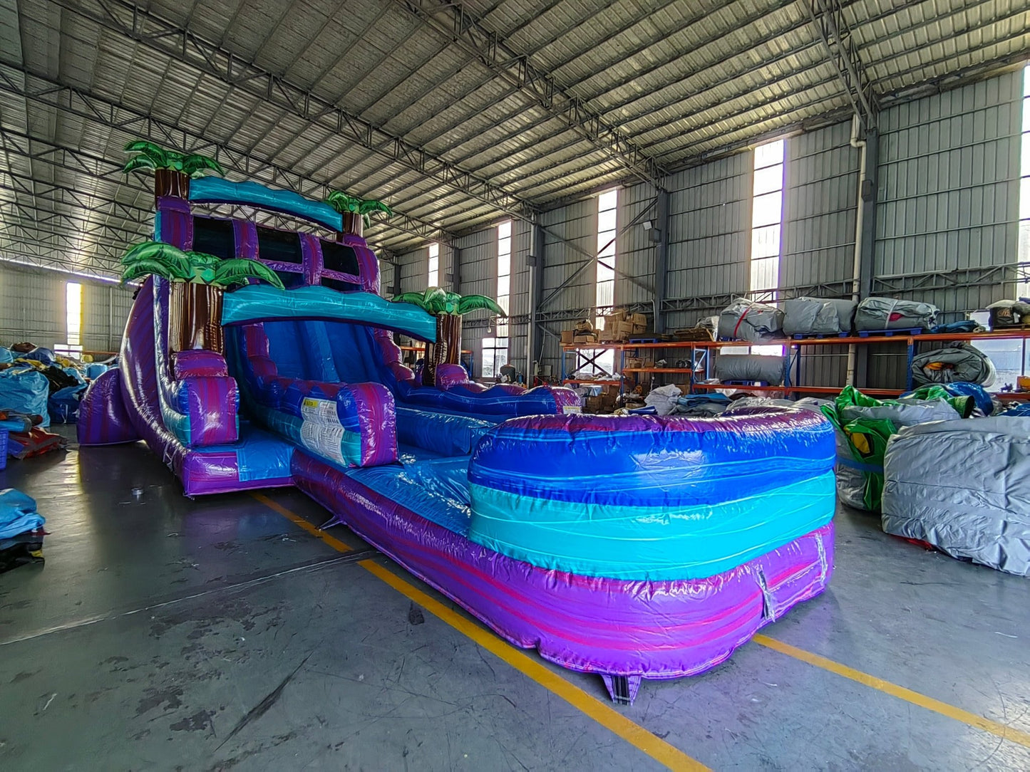 18ft Purple Plunge Hybrid Dual Lane Inflatable Water Slide - BounceWave Inflatable Sales