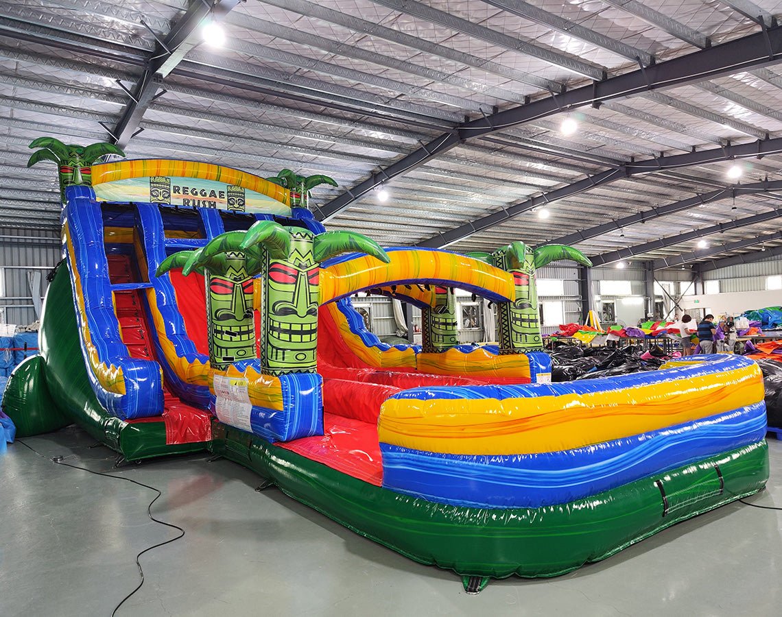 18ft Reggae Rush Hybrid Triple Lane Inflatable Water Slide - BounceWave Inflatable Sales