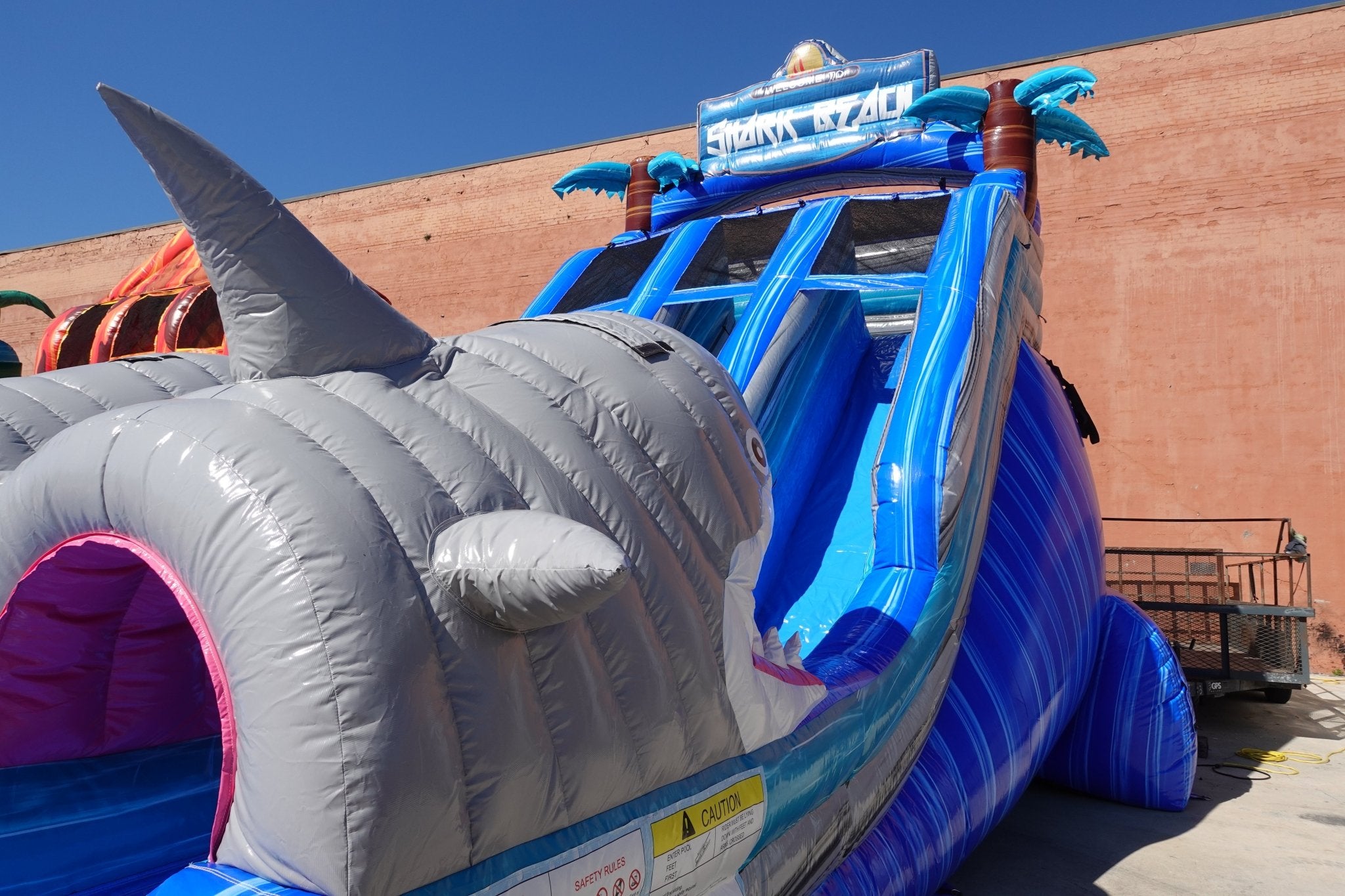 18ft Shark Beach Dual Lane Center Climb Inflatable Water Slide