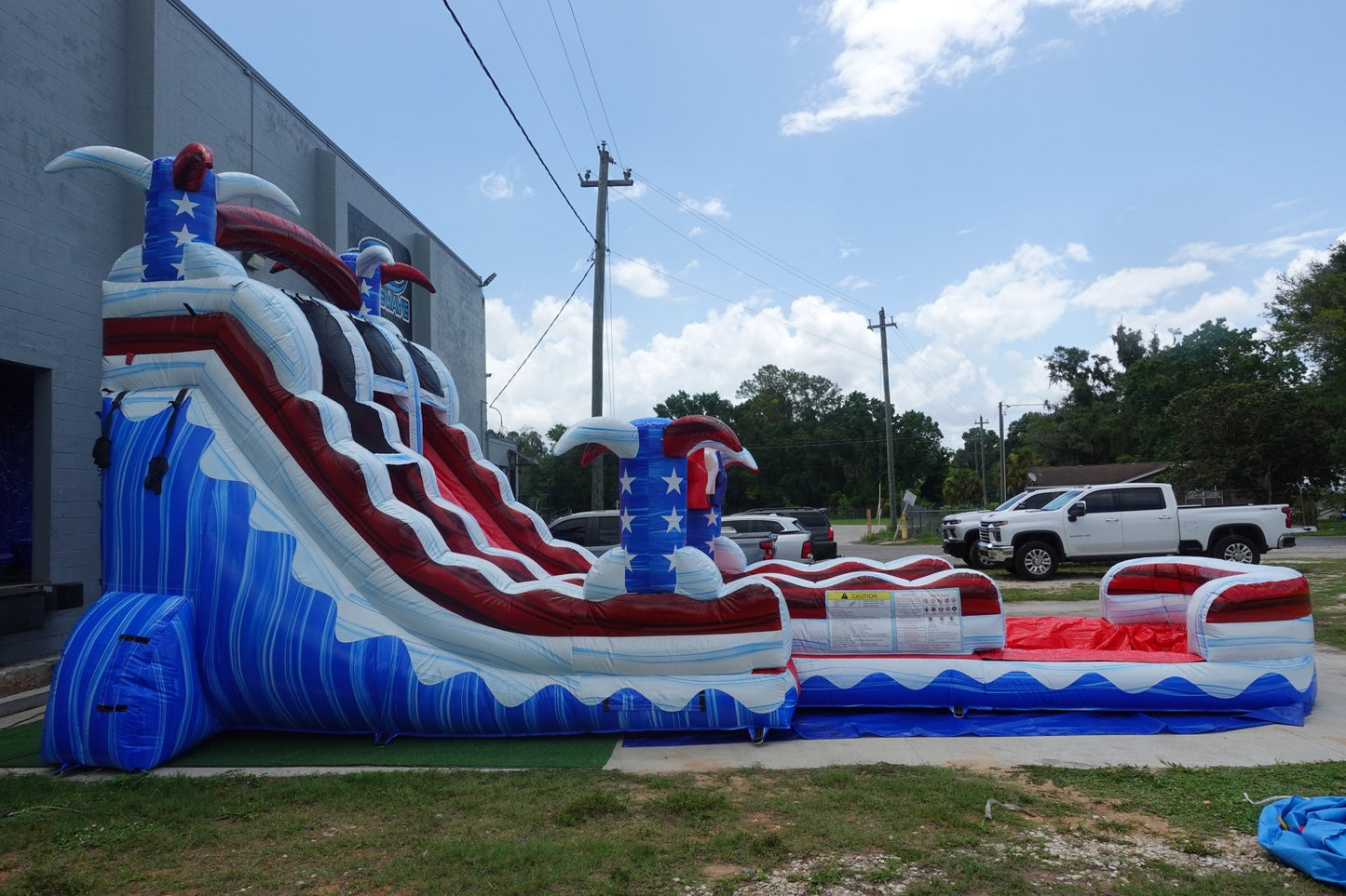 18ft Star Spangled Splash Hybrid Dual Lane Inflatable Water Slide - BounceWave Inflatable Sales