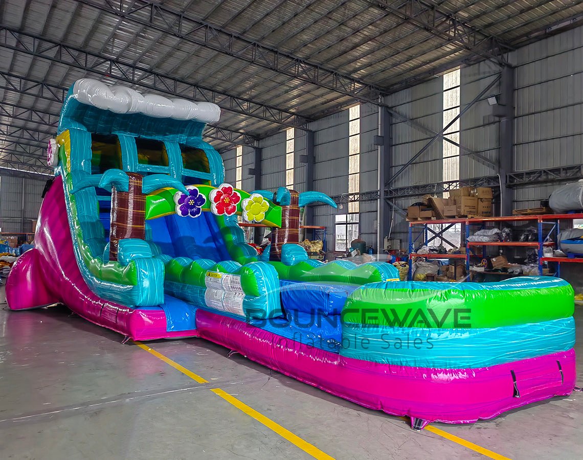 18ft Summer Luau Hybrid Dual Lane Inflatable Water Slide - BounceWave Inflatable Sales