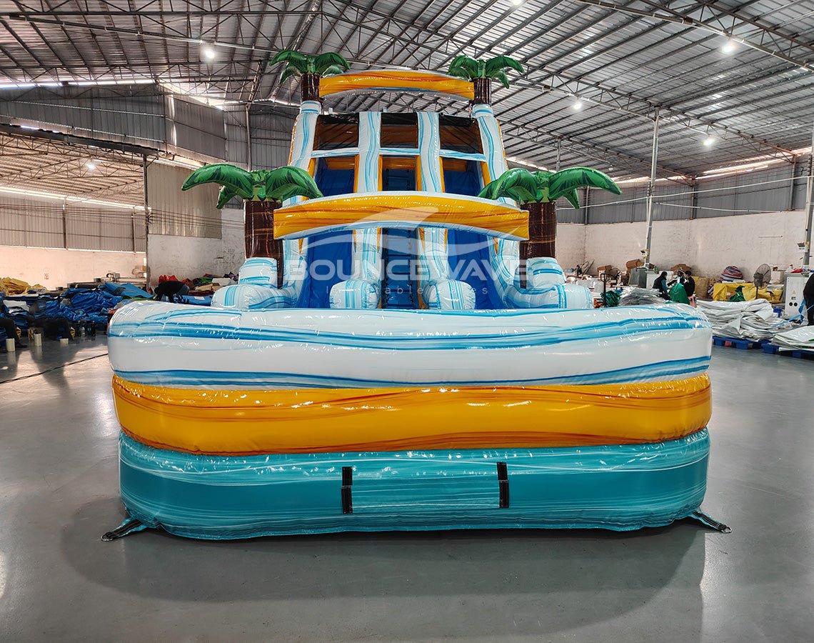 18ft Surf's Up Dual Lane Center Climb Inflatable Water Slide - BounceWave Inflatable Sales