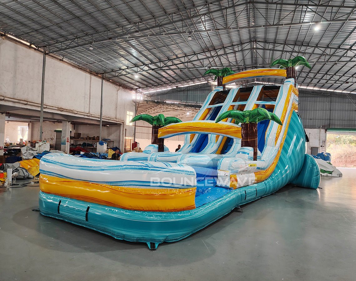 18ft Surf's Up Dual Lane Center Climb Inflatable Water Slide - BounceWave Inflatable Sales