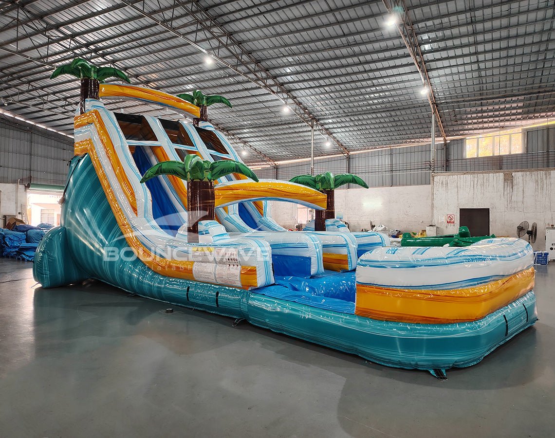 18ft Surf's Up Dual Lane Center Climb Inflatable Water Slide - BounceWave Inflatable Sales