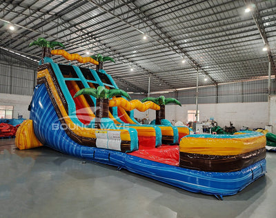 18ft Tropic Shock Commercial Dual Lane Center Climb Inflatable Water Slide - BounceWave Inflatable Sales