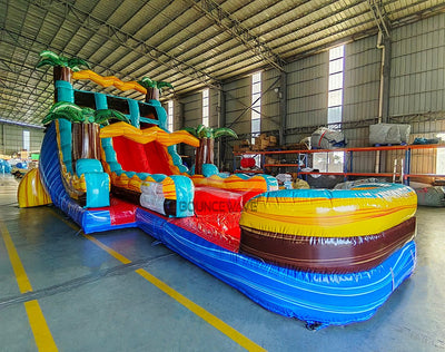 18ft Tropic Shock Hybrid Dual Lane Inflatable Water Slide - BounceWave Inflatable Sales