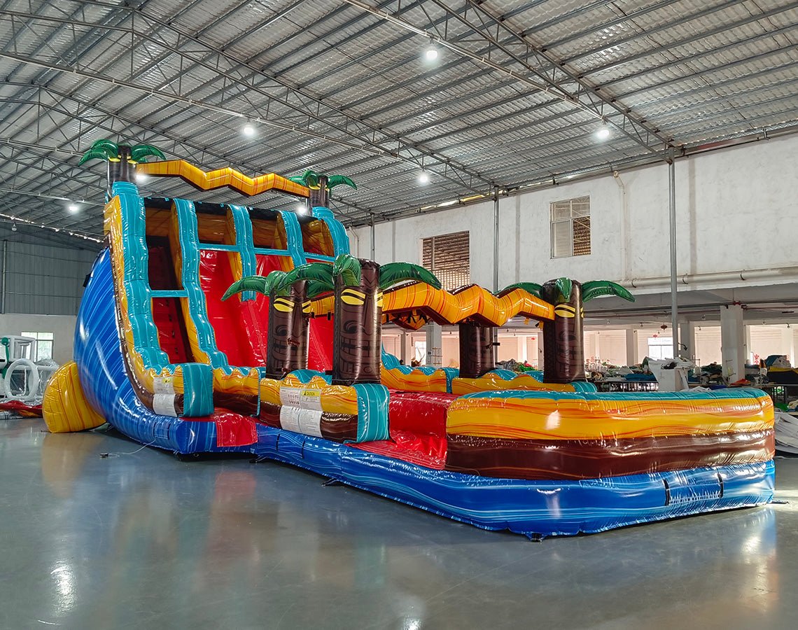 18ft Tropic Shock Hybrid Triple Lane Inflatable Water Slide - BounceWave Inflatable Sales