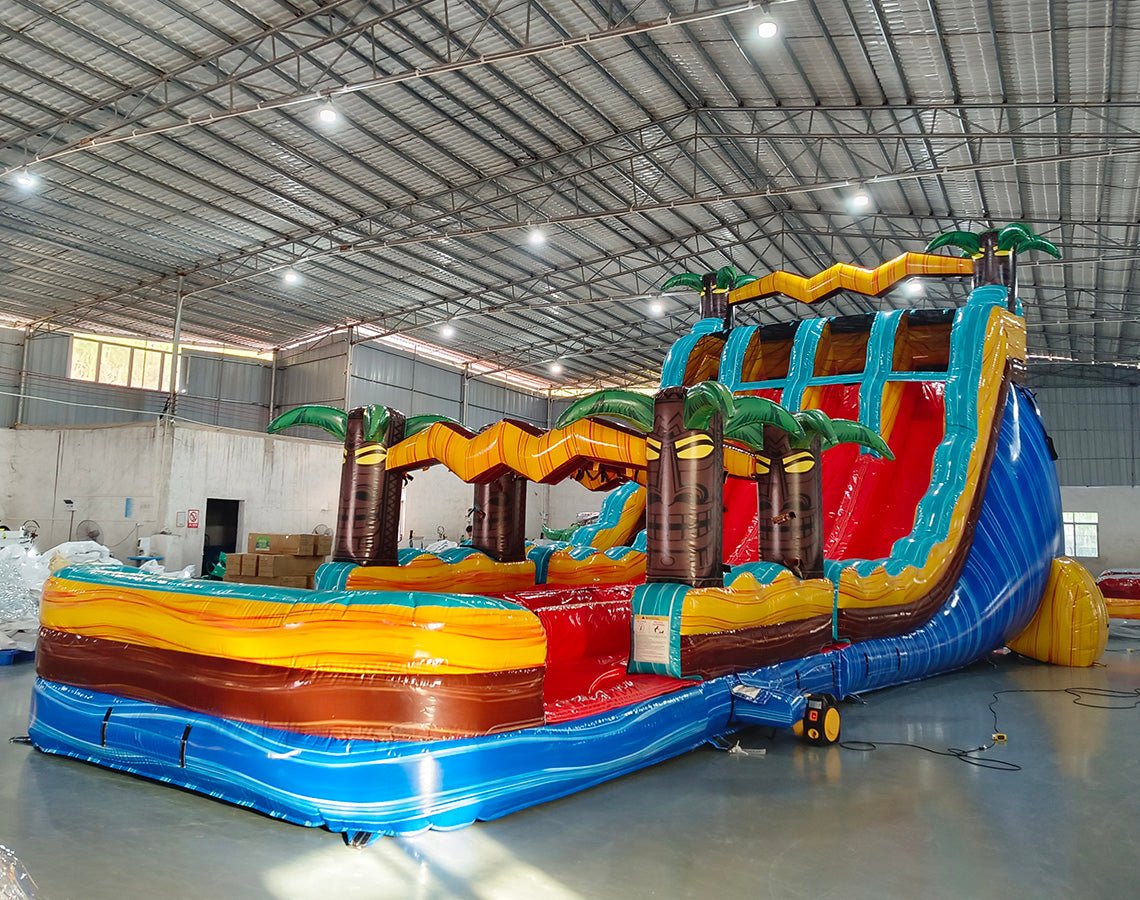 18ft Tropic Shock Hybrid Triple Lane Inflatable Water Slide - BounceWave Inflatable Sales