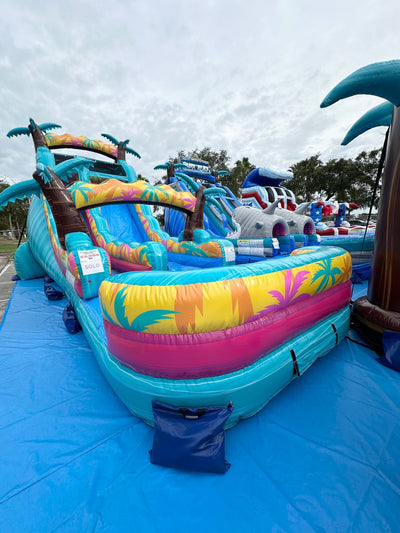 19ft Island Flow Palms Commercial Single Lane Inflatable Water Slide - BounceWave Inflatable Sales