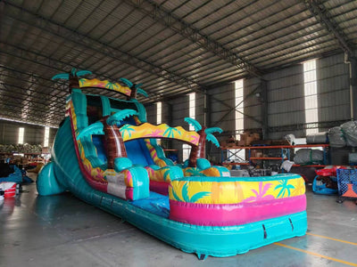 19ft Island Flow Palms Commercial Single Lane Inflatable Water Slide - BounceWave Inflatable Sales