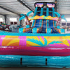 20ft Island Flow Dual Lane Center Climb Inflatable Water Slide front view displaying sunglasses design, colorful tropical motif, and dual curved water slides
