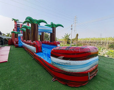 22ft Crimson Bay Single Lane Inflatable Water Slide With Slip & Slide - BounceWave Inflatable Sales