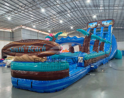 22ft South Beach Dual Lane 2pc Commercial Water Slide with Inflatable Slip & Slide - BounceWave Inflatable Sales