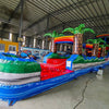 24ft Baja Splash DL 2pc Commercial Water Slide with Inflatable Slip & Slide showcasing inflatable palm trees, blue slide, and extended slip and slide in indoor facility
