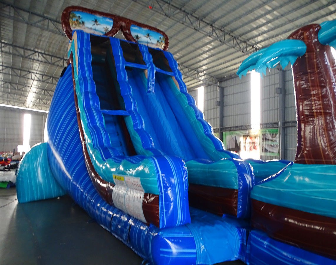 24ft South Beach Dual Lane 2pc Commercial Water Slide with Inflatable Slip & Slide - BounceWave Inflatable Sales