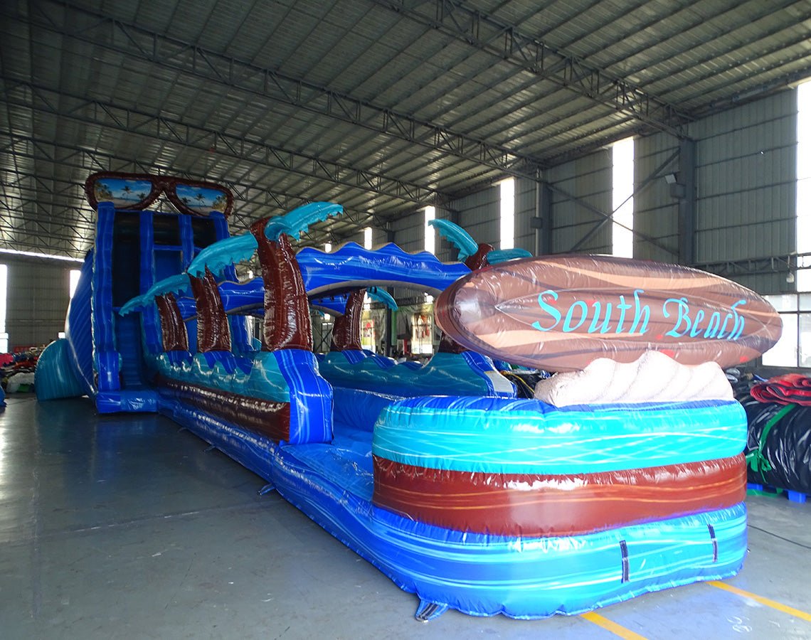 24ft South Beach Dual Lane 2pc Commercial Water Slide with Inflatable Slip & Slide - BounceWave Inflatable Sales