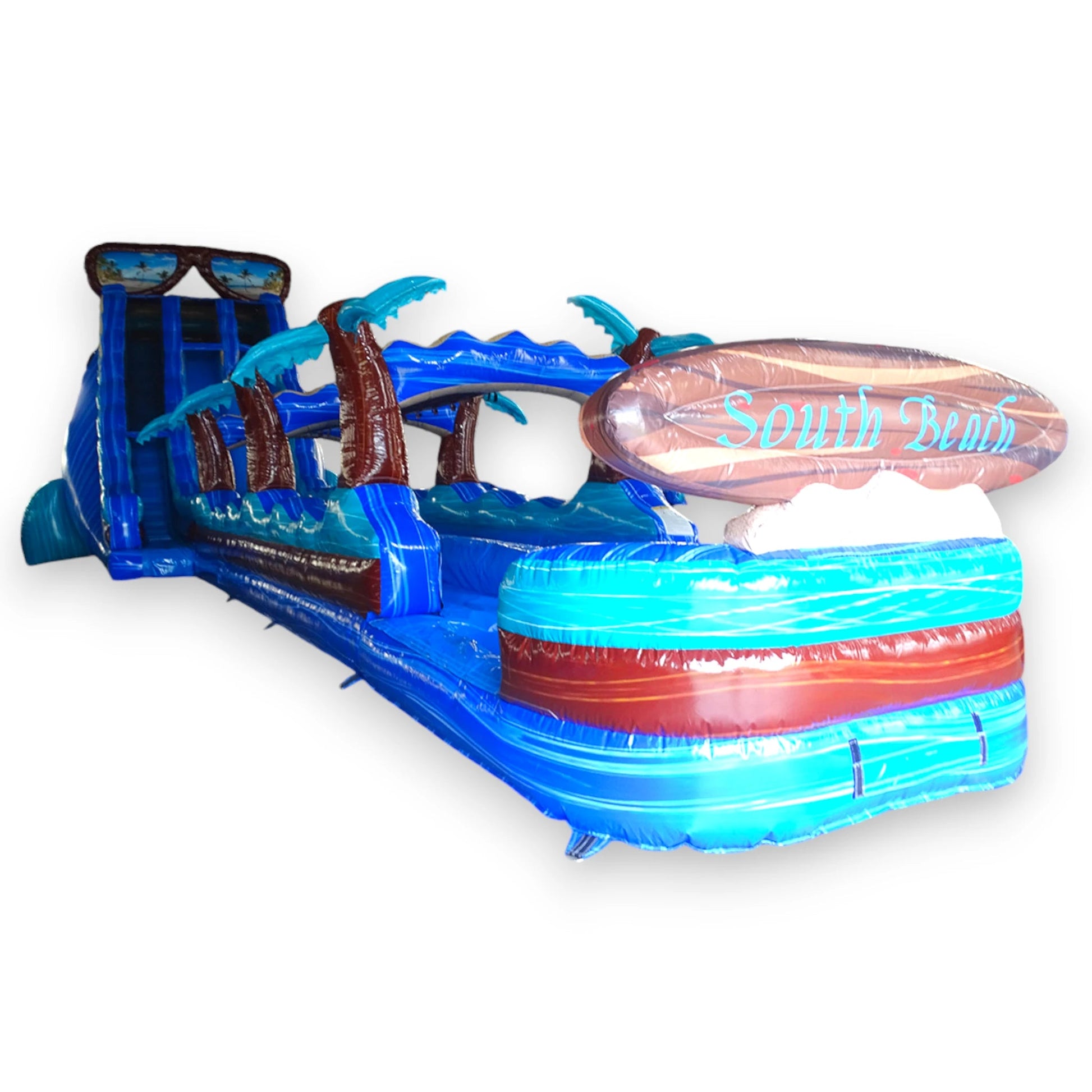 24ft South Beach Dual Lane 2pc Commercial Water Slide with Inflatable Slip & Slide - BounceWave Inflatable Sales