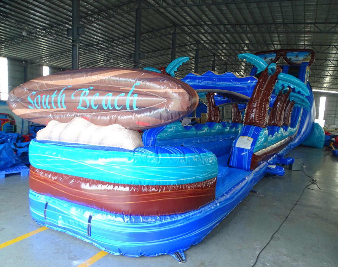 24ft South Beach Dual Lane 2pc Commercial Water Slide with Inflatable Slip & Slide - BounceWave Inflatable Sales