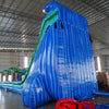 24ft Trop Wave DL 2pc Commercial Water Slide with Inflatable Slip & Slide side view showcasing tall blue slide, inflatable palm trees, and long slip and slide attachment