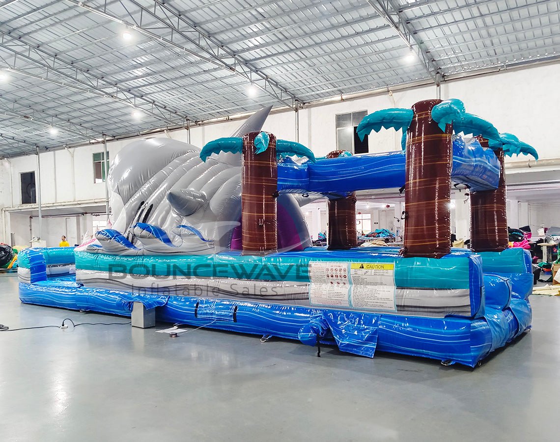 35ft Cayman Shark Attack Dual Lane Inflatable Slip N' Slide - BounceWave Inflatable Sales