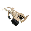 4-Wheel Heavy Duty Hand Truck Dolly with Winch featuring tan metal frame, large pneumatic tires, adjustable support plates, and manual winch mechanism for lifting heavy loads