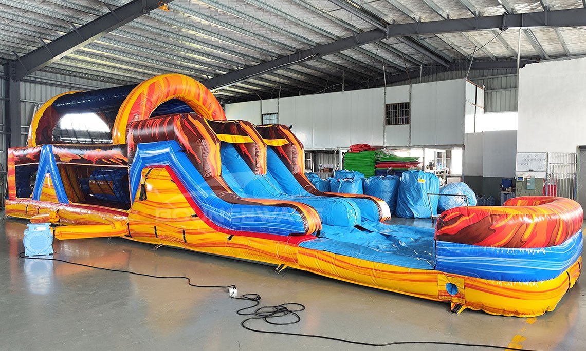 46ft Fiesta Fire Hybrid Inflatable Obstacle Course - BounceWave Inflatable Sales