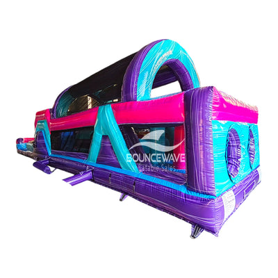 46ft Purple Palace Teal Hybrid Inflatable Obstacle Course - BounceWave Inflatable Sales