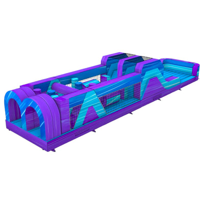 46ft Purple Plunge Teal "Flash" Hybrid Inflatable Obstacle Course - BounceWave Inflatable Sales