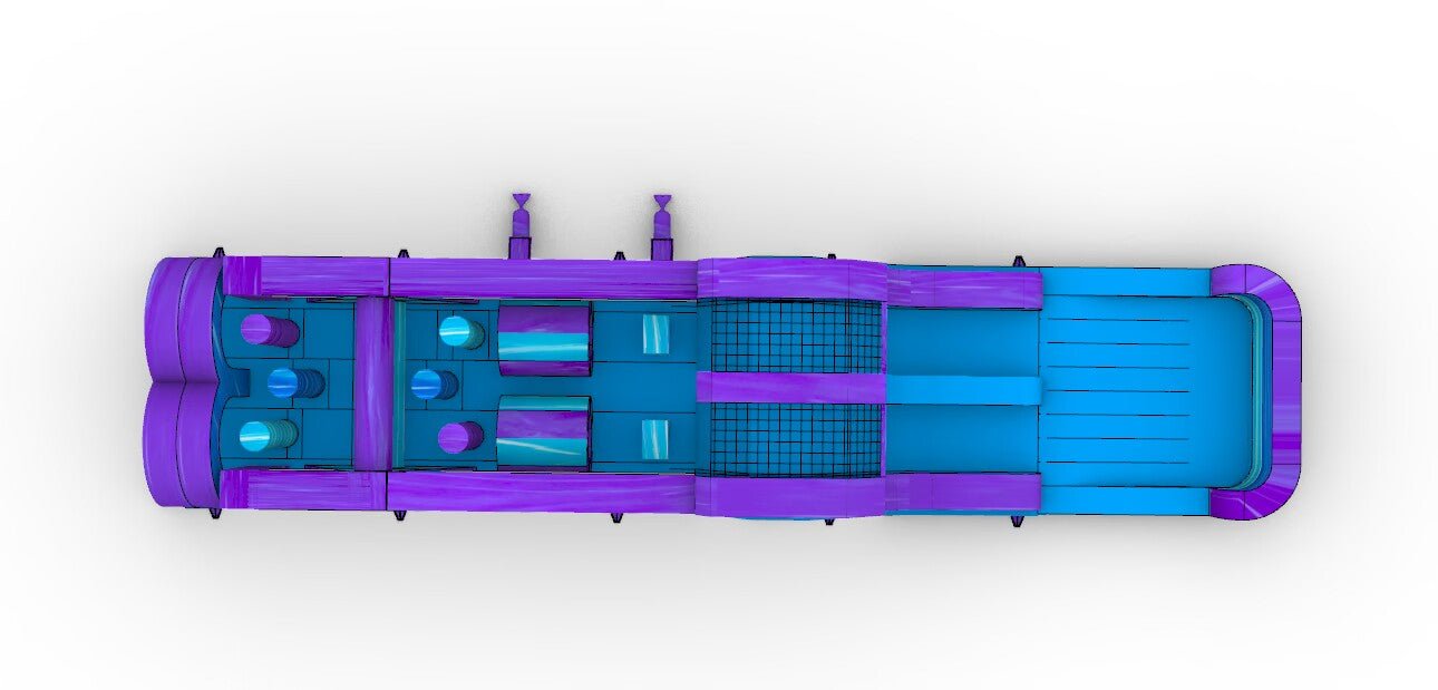 46ft Purple Plunge Teal "Flash" Hybrid Inflatable Obstacle Course - BounceWave Inflatable Sales