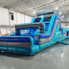 62ft Bahama 2-Piece Wet/Dry Inflatable Obstacle Course side view showcasing blue and turquoise wave-inspired design with multiple obstacles and slides
