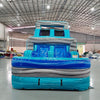 62ft Bahama 2-Piece Wet/Dry Inflatable Obstacle Course front view displaying vibrant blue and turquoise colors, wave-inspired patterns, and multiple entry points
