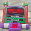 Euro Marble Commercial Grade Bounce House interior view highlighting red ceiling, green walls, and purple base with safety instructions visible