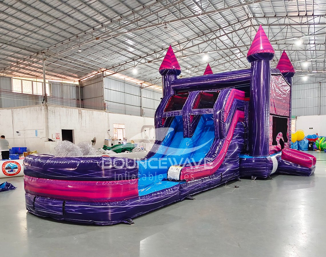 Pink & Purple Dual Lane Commercial Inflatable Panel Combo (Wet/Dry) - BounceWave Inflatable Sales