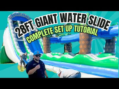 24ft Island Drop Dual Lane 2pc Commercial Water Slide with Inflatable Slip & Slide