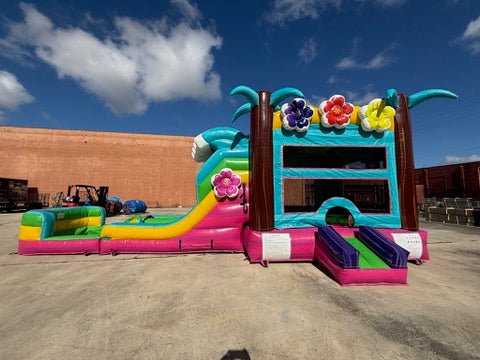 Summer Luau Dual Lane Commercial Inflatable Combo (Wet/Dry) - BounceWave Inflatable Sales