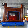 Rear view of Tentacle Typhoon Dual Lane Commercial Inflatable Combo (Wet/Dry) featuring a pirate ship theme with large octopus tentacles. The structure has dual slides, one red and one blue, emerging from a brown ship-like base. Red inflatable octopus tentacles surround the sides and front. Black pirate flags with white skull and crossbones adorn the top. Set up in a large indoor warehouse with metal roofing, bright lighting, and various other inflatable products visible in the background.